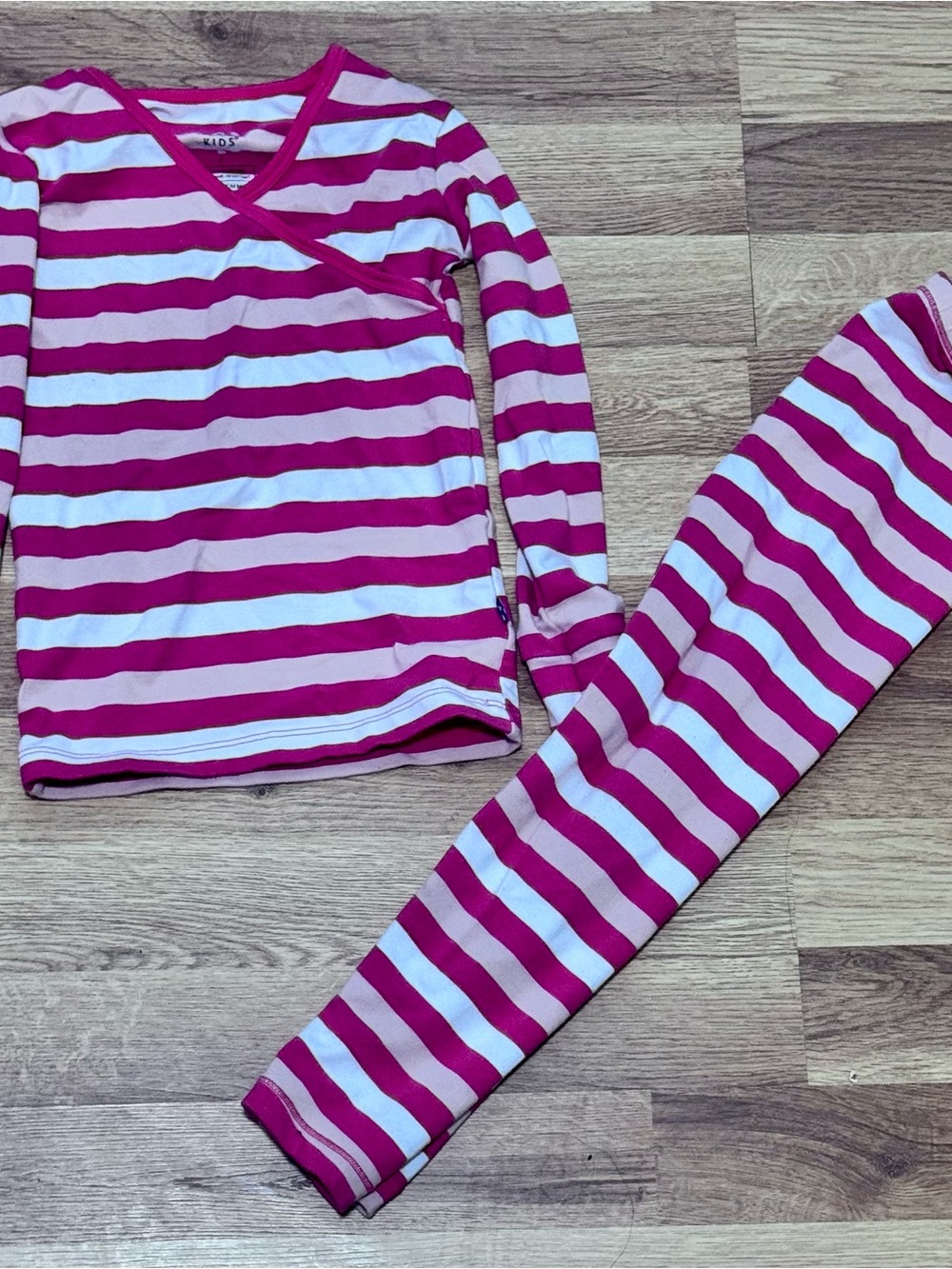 KicKee Kids Long Sleeve Pink & White Striped Pajama Set, Bamboo Blend, Size 5